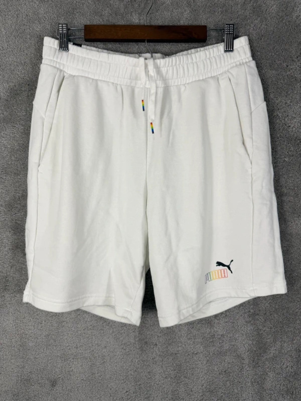 Puma Men’s L White Sweat Shorts with Pride Logo